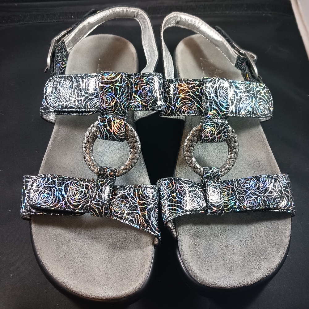 Alegria JULIE Silver Black Women's Sandals Size 37 US 7